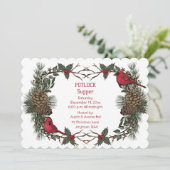 Krans van rode kardinaal Kerst Pot Luck-diner Kaart (Staand voorkant)