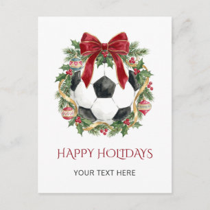 Krans van rode strik voetbal kerstkaart feestdagenkaart