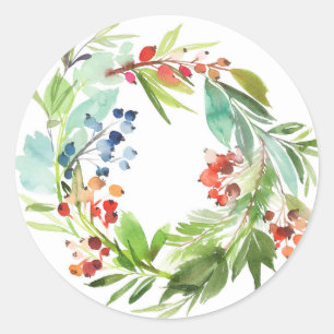 Krans van rode winterbes en jeneverbes Kerstmis Ronde Sticker