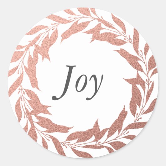 Krans van roze goud met Kerst Joy Ronde Sticker (Voorkant)