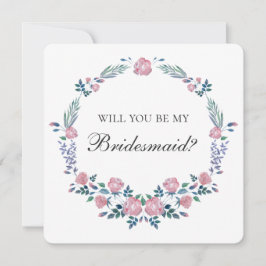 Krans van roze rozen. Wil je mijn bruidsmeisje zij Kaart