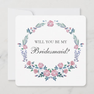 Krans van roze rozen. Wil je mijn bruidsmeisje zij Kaart