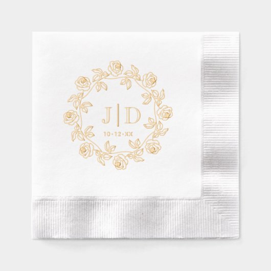 Krans van Rozen 2 Initiaal bruiloft Monogram CO2 Folie Servetten (Voorkant)