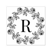 Krans van rozen midden enkele initiaal monogram  zelfinktende stempel (Design)