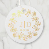 Krans van Rozen Twee Initiaal Bruiloft Monogram CO Bedankjes Labels (Voorkant)