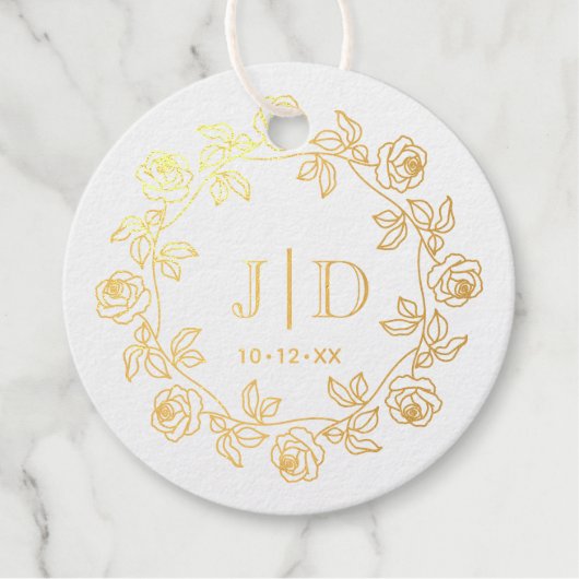 Krans van Rozen Twee Initiaal Bruiloft Monogram CO Bedankjes Labels (Voorkant)