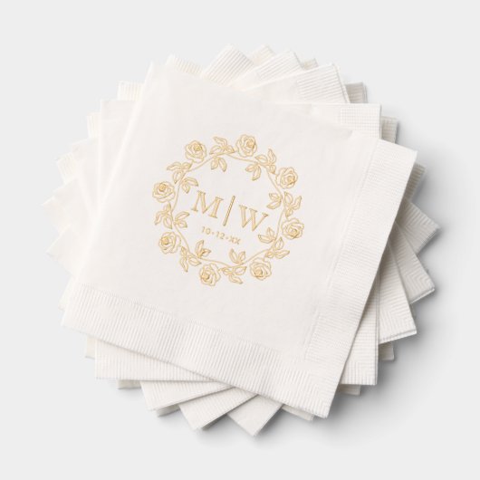 Krans van Rozen Twee Initiaal Bruiloft Monogram CO Folie Servetten (Insitu (Gestapeld))