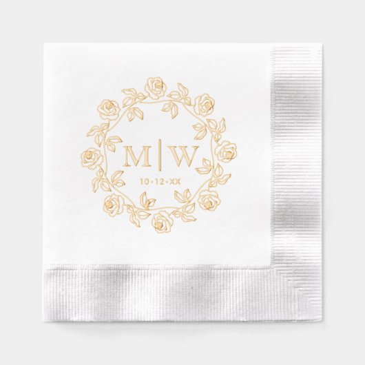 Krans van Rozen Twee Initiaal Bruiloft Monogram CO Folie Servetten (Voorkant)
