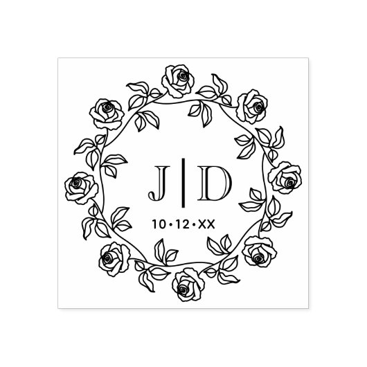 Krans van Rozen Twee Initiaal Bruiloft Monogram CO Rubberstempel (Afrduk)