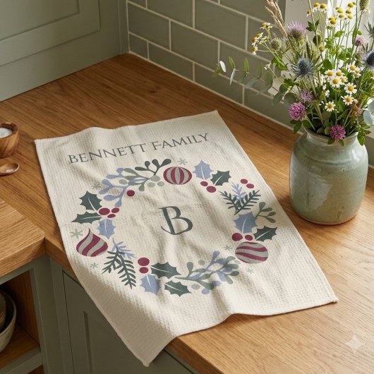 Krans van Salie Kerst Krans Monogram Cadeau Theedoek