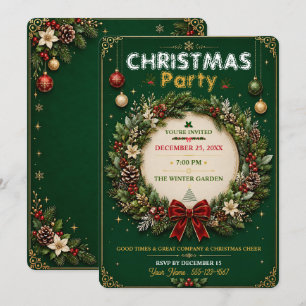 Krans van smaragd Kerstfeest Uitnodiging