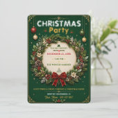 Krans van smaragd Kerstfeest Uitnodiging (Staand voorkant)