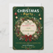 Krans van smaragd Kerstfeest Uitnodiging (Voorkant)