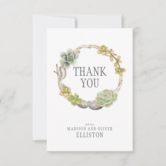 Krans van vetplanten, twijgen en stenen | Dank u Bedankkaart (Voorkant)