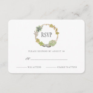 Krans van vetplanten, twijgen en stenen   RSVP Kaartje
