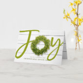 Krans van vreugde en gebladerte op hout | Vakantie Kaart (Gele Bloem)