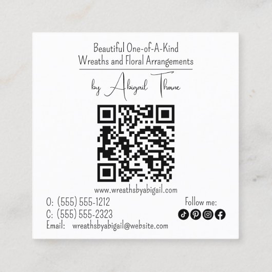 Krans Vines Handgemaakt | Handgemaakt Visitekaartj Vierkante Visitekaartje (Achterkant)