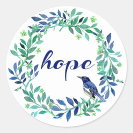 Krans, vogel en hoop citaat ronde sticker