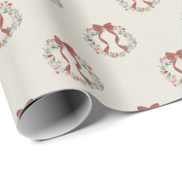 Krans voor Kerstmis aquarel linnen (crème) Cadeaupapier