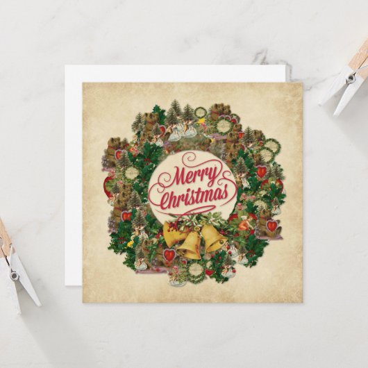 Krans voor Kerstmis (Prettig Kerstfeest) Kaart (Voorkant / Achterkant in situ)