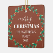 Krans Vrolijk Kerstfeest Fotonaam Terracotta Keramisch Ornament (Links)