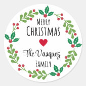 Krans Vrolijke Kerstmis Stickers Achternaam Ronde (Voorkant)