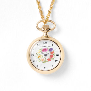 Krans Waterverf Floral Pioen Modern Horloge