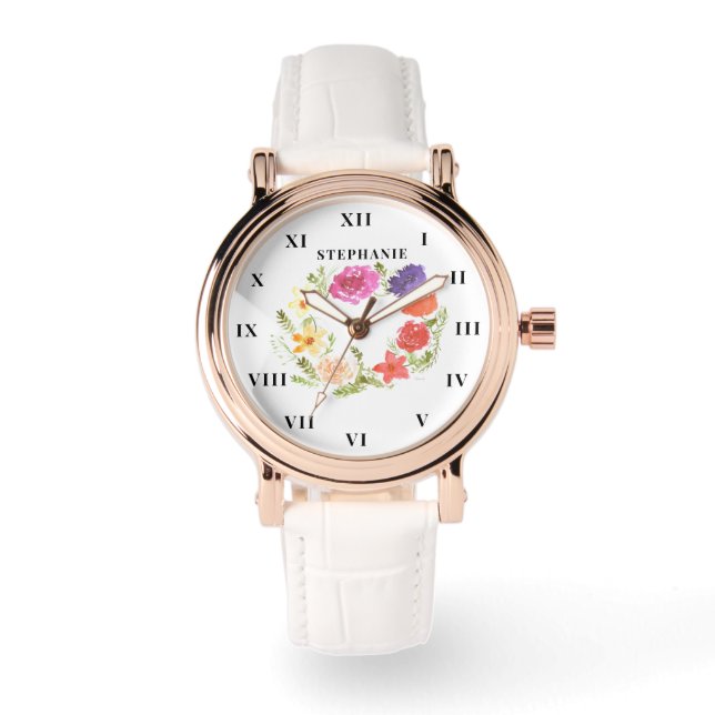 Krans Waterverf Floral Pioen Modern Horloge (Voorkant)