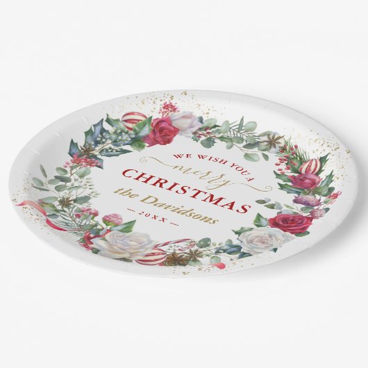 Krans Wij Wensen U Een Prettig Kerstfeest Papieren Bordje (Gekanteld)