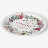 Krans Wij Wensen U Prettig Kerstfeest Papieren Bordje (Gekanteld)