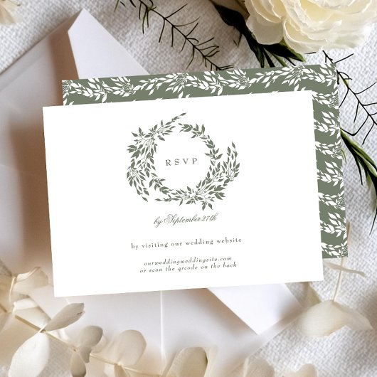 Krans Wit & Sage Groen Klassieke Bruiloft Website RSVP Kaartje