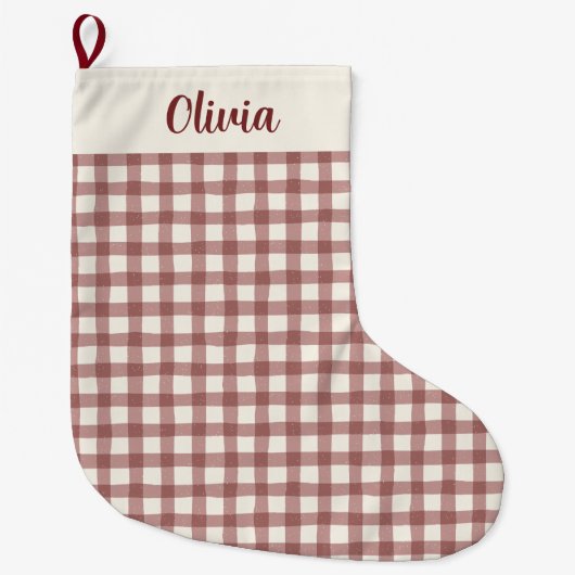 Kransbes Gingham Rood Maroon Grote Kerstsok (Voorkant)