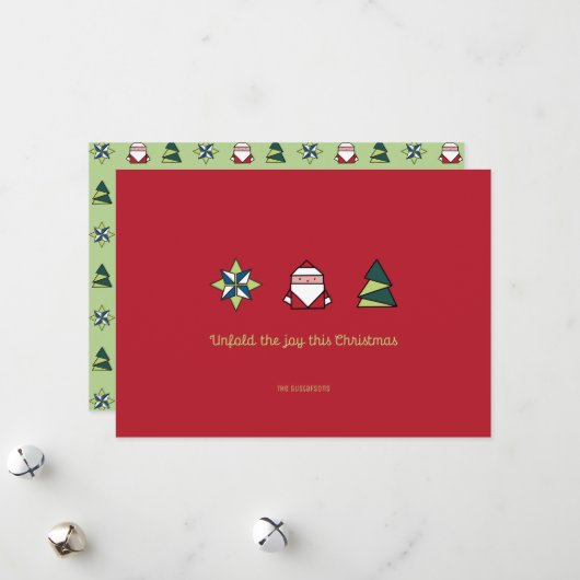 Kransbes Origami Kerstmis Feestdagenkaart (Voorkant / Achterkant in situ)