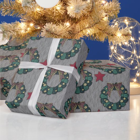 Kransboog met rode kerststerren Staal Grijs Cadeaupapier (Feestdagen)