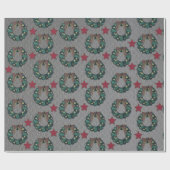 Kransboog met rode kerststerren Staal Grijs Cadeaupapier (Vlak)