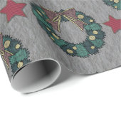 Kransboog met rode kerststerren Staal Grijs Cadeaupapier (Rol Hoek)