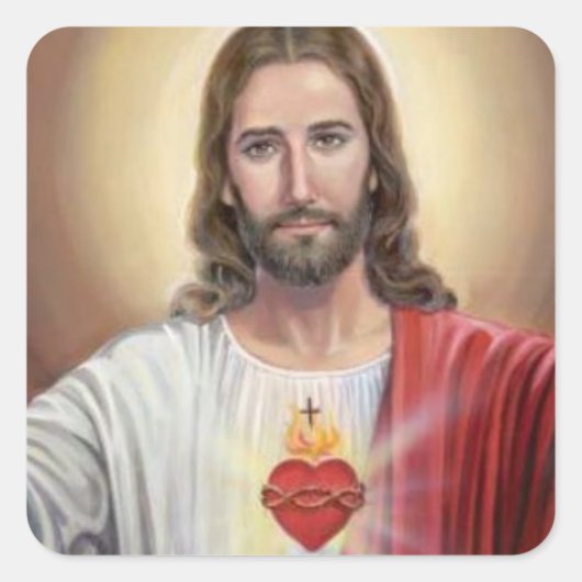 Kranschrift van het Heilig Hart van Jezus Christus Vierkante Sticker (Voorkant)