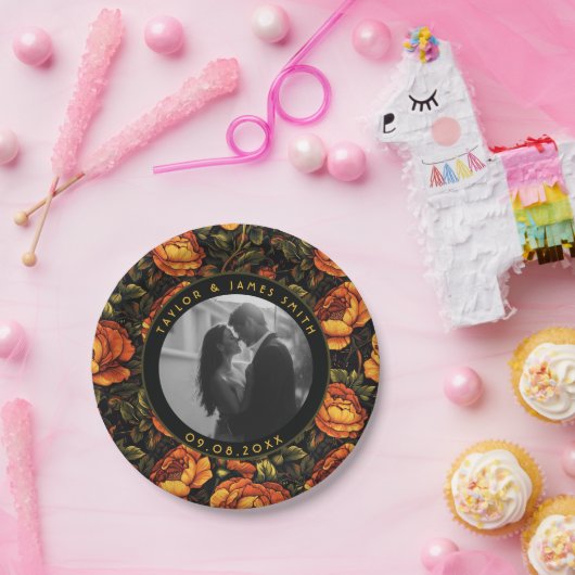 Kransen met dikke rozen voor huwelijksaandenken papieren bordje (Feest)