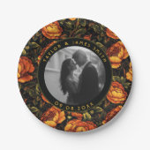 Kransen met dikke rozen voor huwelijksaandenken papieren bordje (Voorkant)