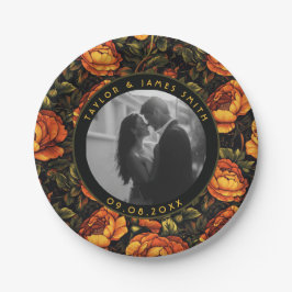 Kransen met dikke rozen voor huwelijksaandenken papieren bordje