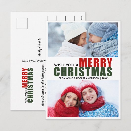 Kransje Rood & Groen Zalig Kerstmis 2 Foto Postkaa Feestdagenkaart (Voorkant / Achterkant)