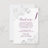 Kransjes Zilver & Magenta op Witte Foto Bruiloft Save The Date (Achterkant)
