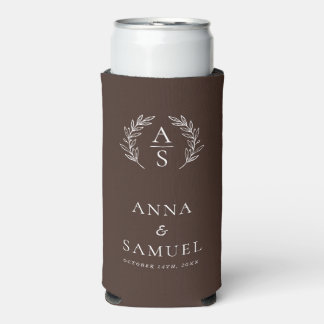 Kransmonogram Chocoladebruin en Witte Huwelijk Seltzer Blikjeskoeler