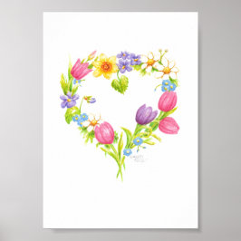 Kransposter Waterverf Hart Bloemen 5 x 7 Poster