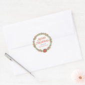 Kranssticker met kerstkrans en hulstbessen vintage ronde sticker (Envelop)