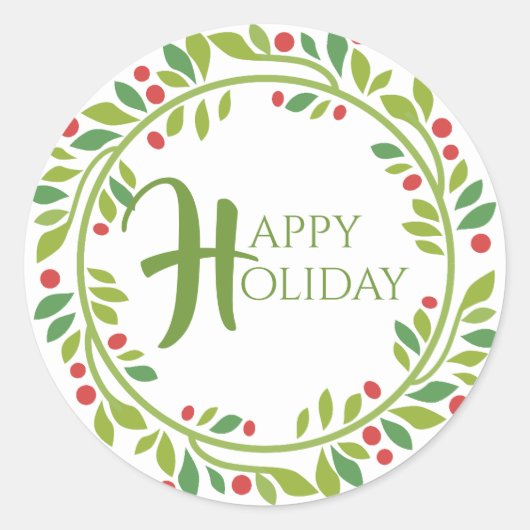 Kranssticker met rode bessen voor Kerstmis Ronde Sticker (Voorkant)