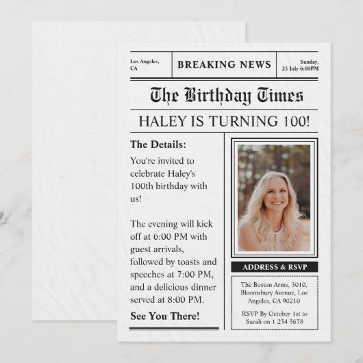 Krant 100e Verjaardag Fun Magazine Hoesje Foto Kaart (Voorkant / Achterkant)