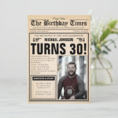 krant 30th Birthday Fun Aangepaste foto Kaart (Staand voorkant)
