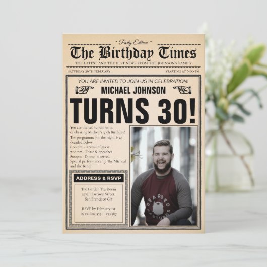  krant 30th Birthday Fun Aangepaste foto Kaart (Staand voorkant)