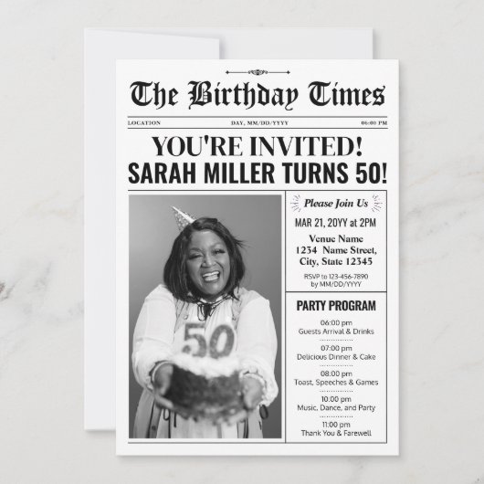 Krant 50e Verjaardagsfeest Uitnodiging & Programma (Voorkant)